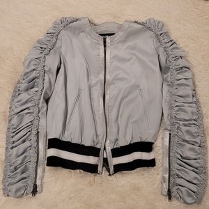 Satin baseball style jacket with ruched sleeves